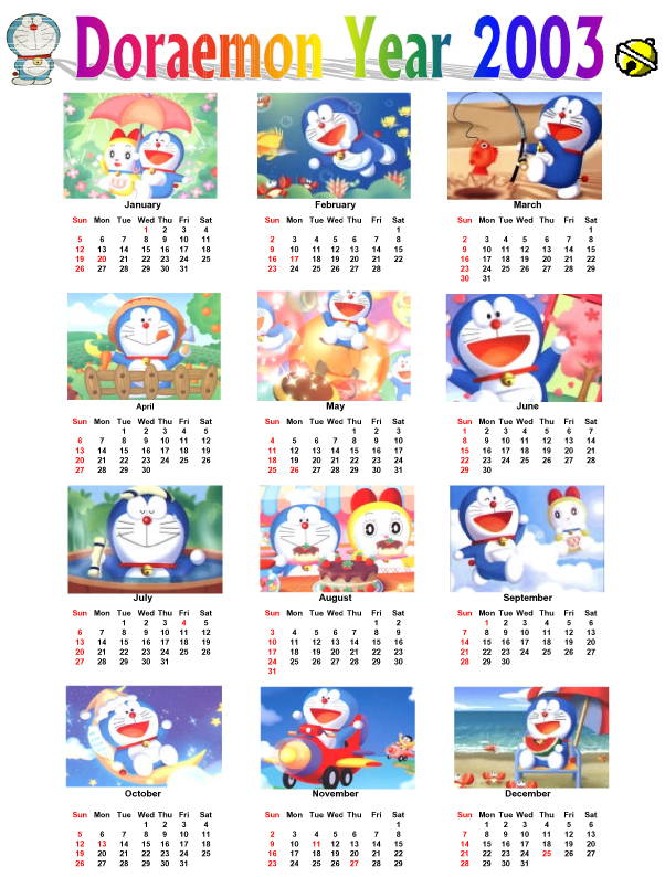 Doraemon Year 2003 Calendar